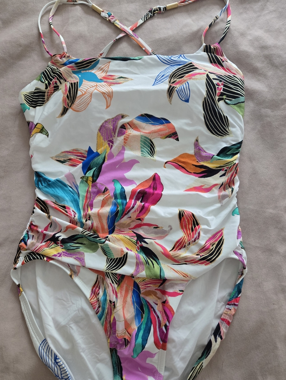 La Blancr New Floral One-Piece Swimsuit with Multicolor Tropical Print Size 12